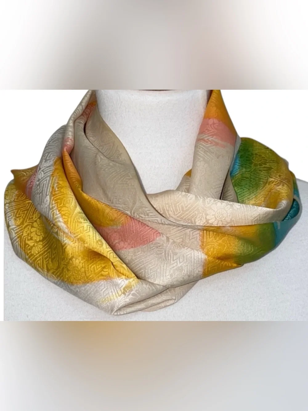 Vintage 100% Silk Scarf Japan Abstract Mod Jacquard Oblong Colorful